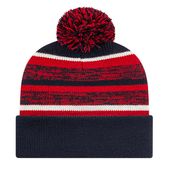 Fleece Lined Knit Cap with Cuff - Red/Blue