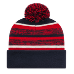 Fleece Lined Knit Cap with Cuff - Red/Blue