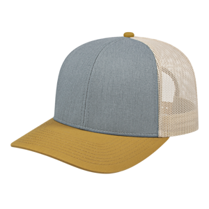 Poly/Cotton Trucker Mesh Back Cap - Gray/Tan.  #variantid_47123454198058